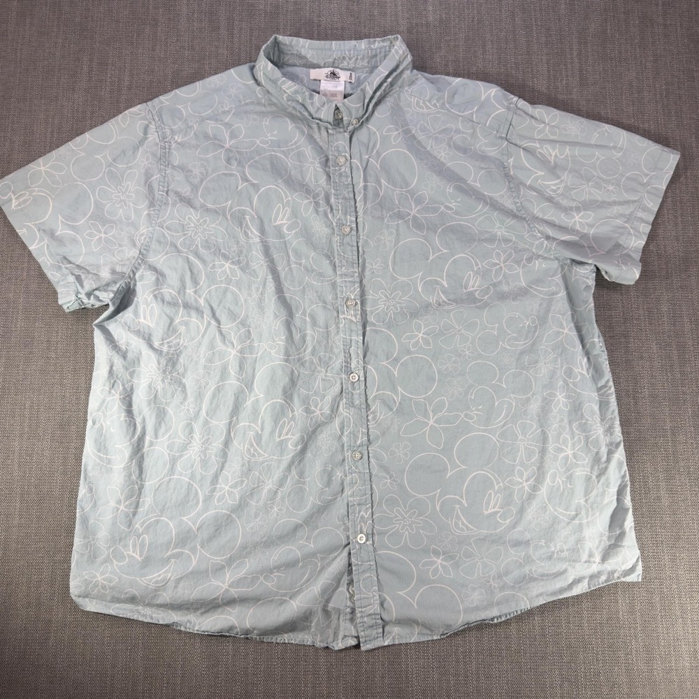 Disney Parks Shirt Mens 3XL Blue Mickey Mouse Floral Short Sleeve Button Up